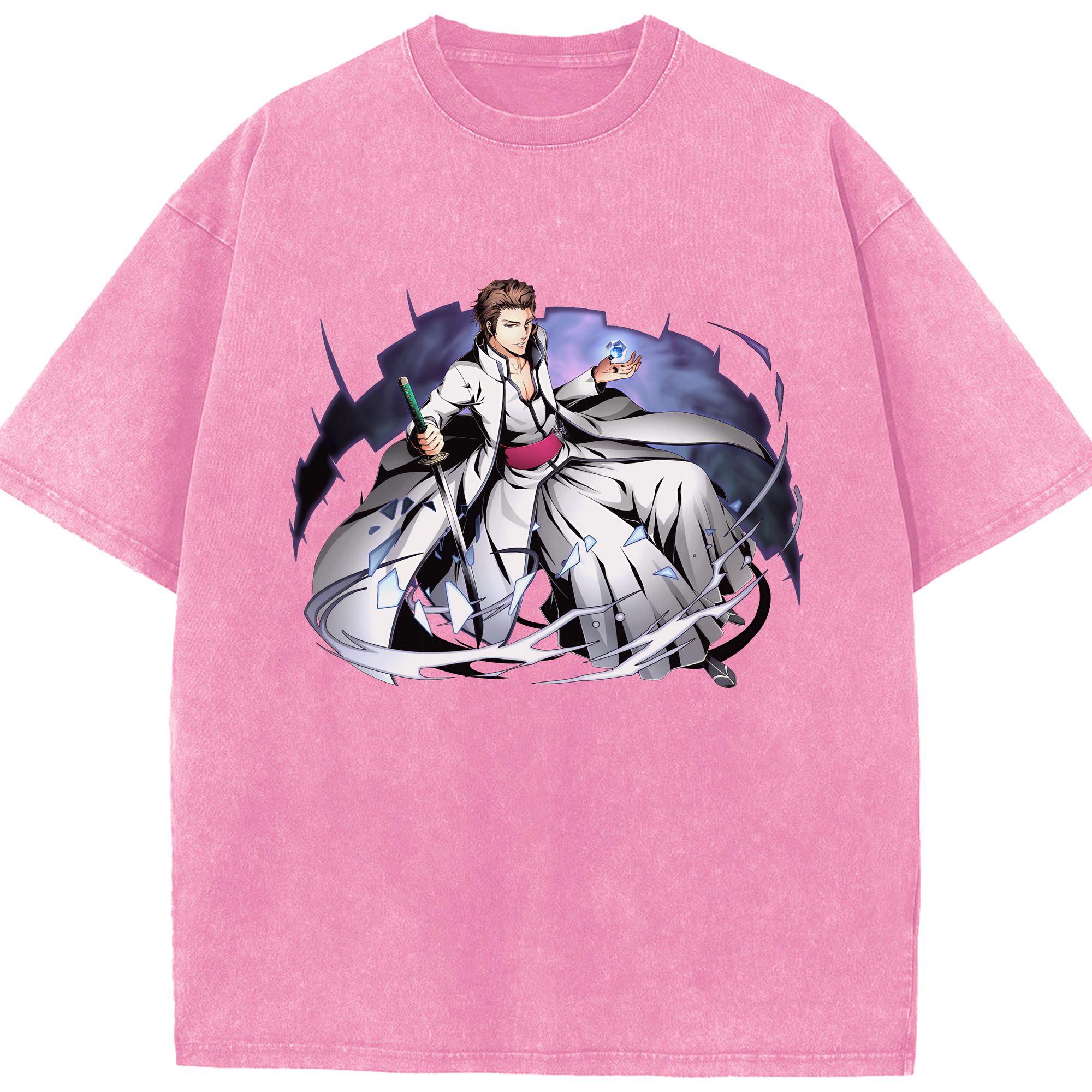 （画像用） ブリーチ 藍染 惣右介（あいぜん そうすけ） BLEACH Aizen Sousuke 綿100% ヴィンテージ風 半袖Tシャツ（フロントプリント）